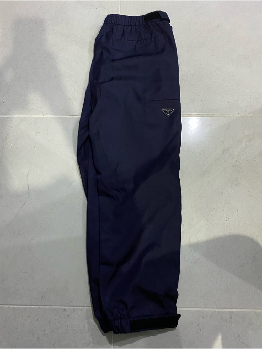 Prada Navy Blue Nylon Joggers with Logo Patch